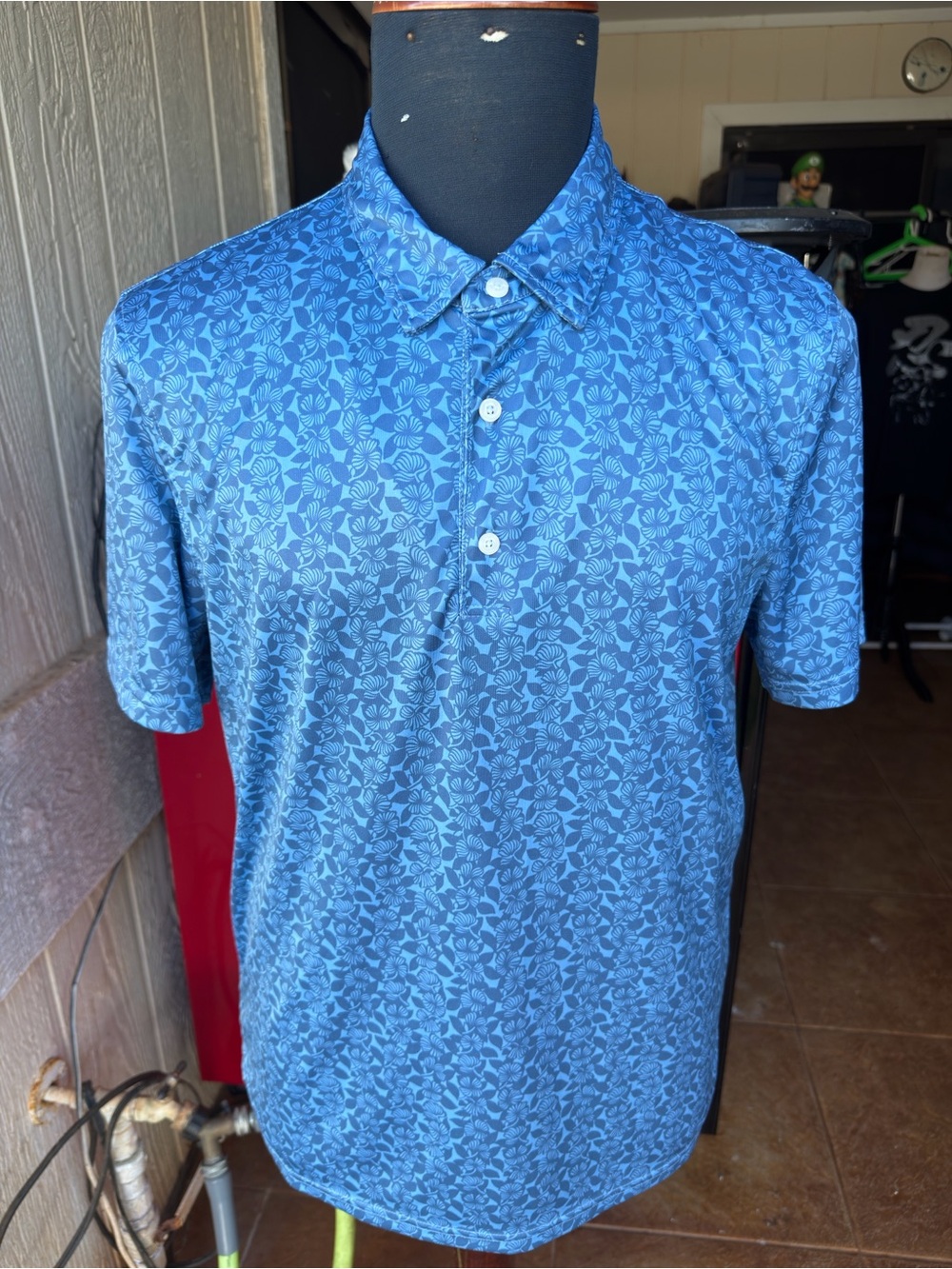 PreOwned Reyn Spooner Polo Shirt Men's Medium Hawaiian Print Blue